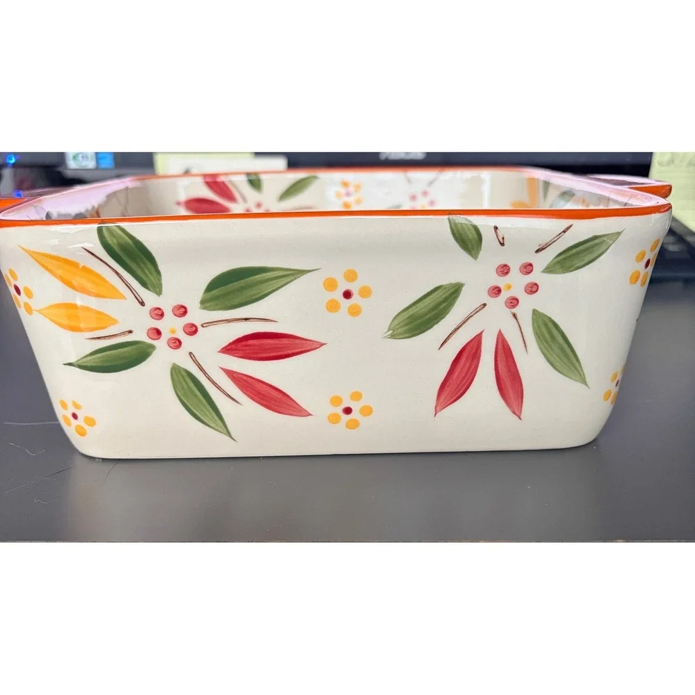 Temp-tations Square Baker 1.5 QT Orange Floral Seasonal Excellent